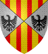 Écartelé en sautoir d'or aux quatre pals de gueules qui est d'Aragon et d'argent à l'aigle de sable qui est de Hohenstaufen